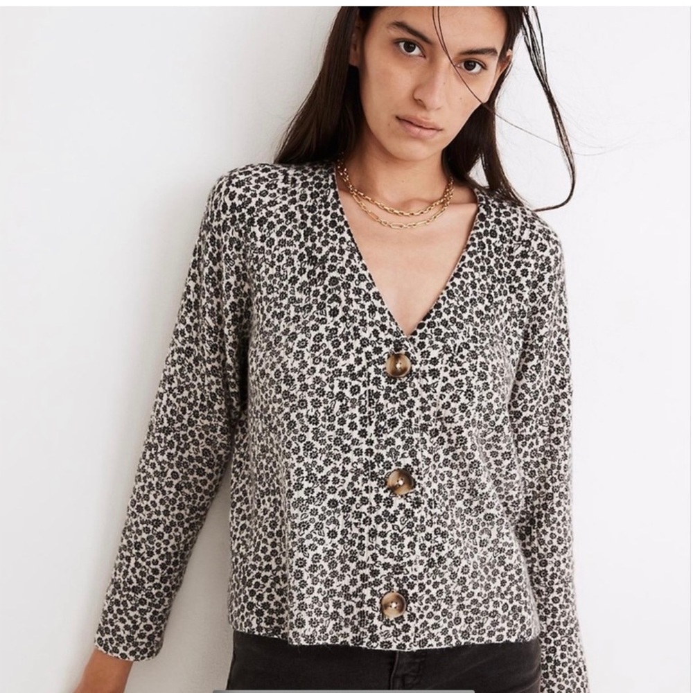 Madewell Cameron Vintage Ditsy Coziest Yarn Ribbed Cardigan In Heather